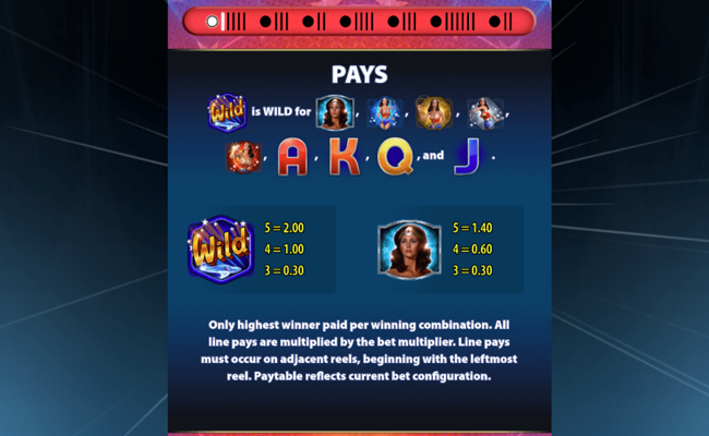 wonder woman bullets and bracelets paytable 1