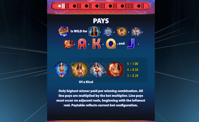 wonder woman bullets and bracelets paytable 2