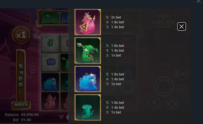 worms of valor paytable 2