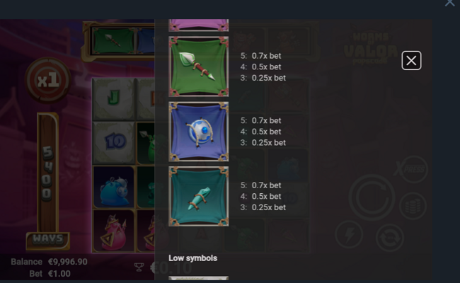 worms of valor paytable 4