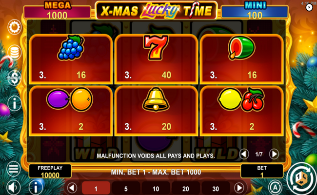 xmas lucky time hold and win paytable 1