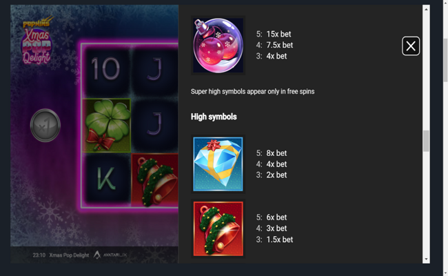 xmaspop delight paytable 1