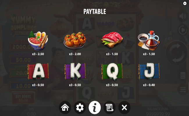 yummy dumplings hold the spin paytable 3