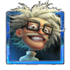 mad scientist breaking beakers hold and win scientist symbol