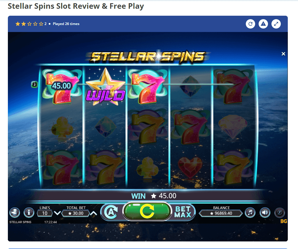 Screenshot of a Stellar Spins slot game interface