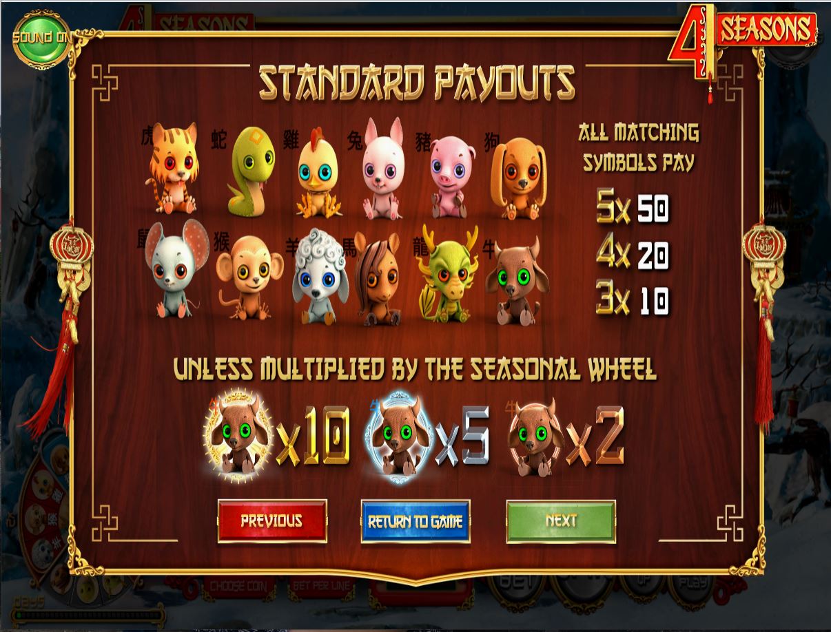 Betsoft 4 seasons slot Payouts