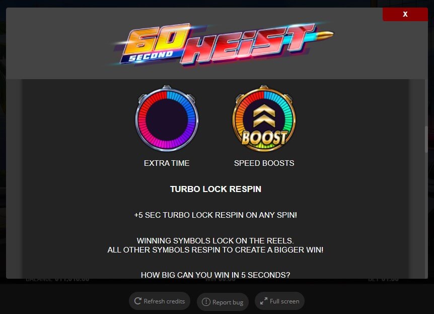 60 Second Heist Online Slot Game Features