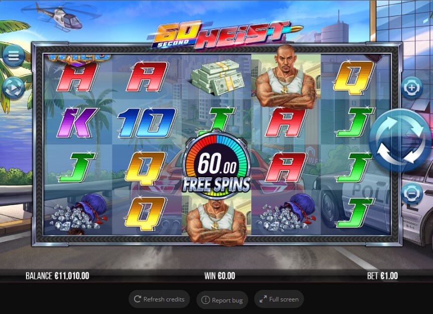 60 Second Heist Online Slot Game Reels