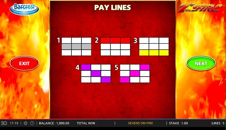 Barcrest Games 7s On Fire Slot Paylines