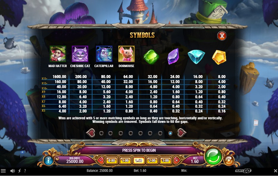 Agent of Hearts online slot game paytable