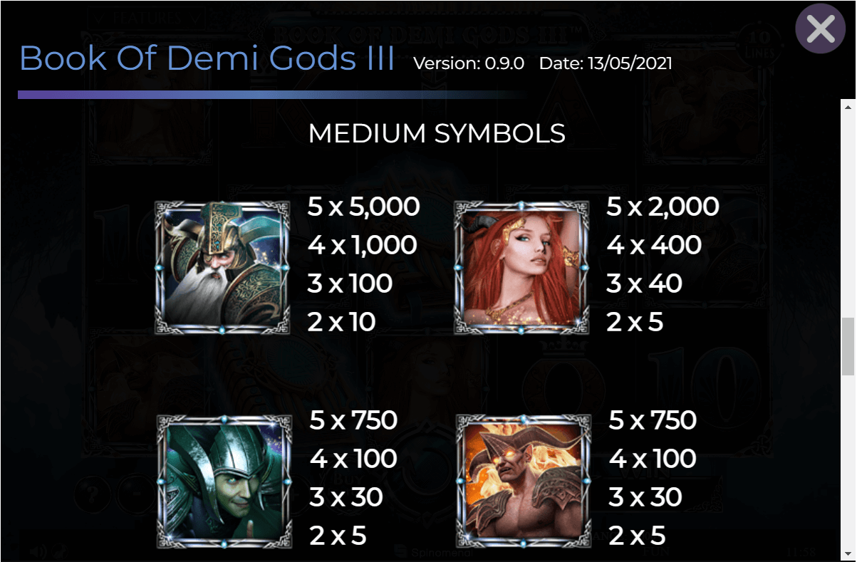 Book Of Demi Gods 3 Online Slots Game Paytable