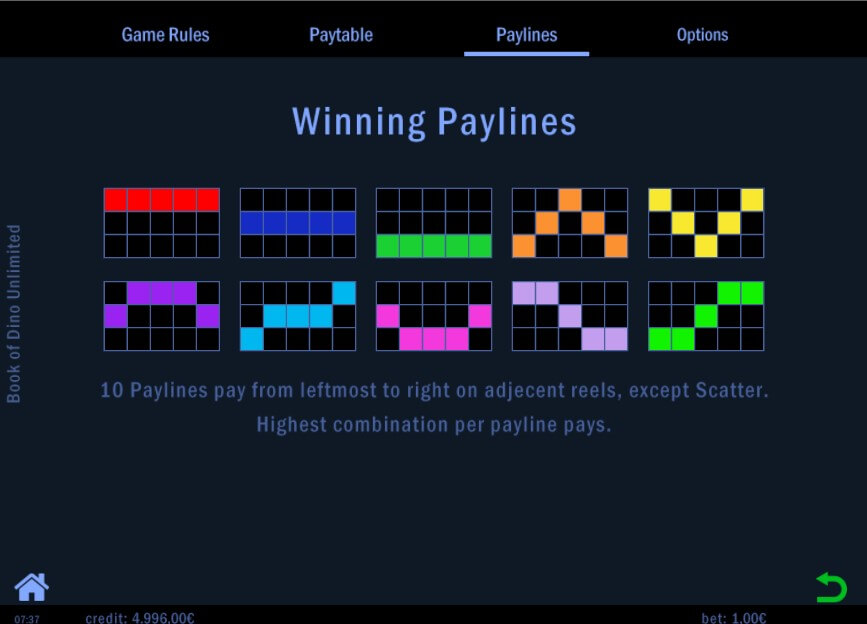 Book of Dino Unlimited Online Slots Game Paylines