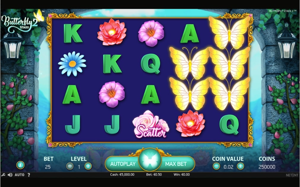 NetEnt Butterfly Staxx 2 Slot Main Screen