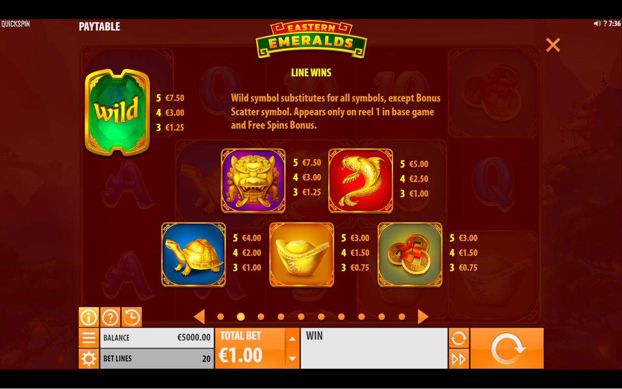Quickspin Eastern Emeralds Slot Overview paytable scatter symbol wild