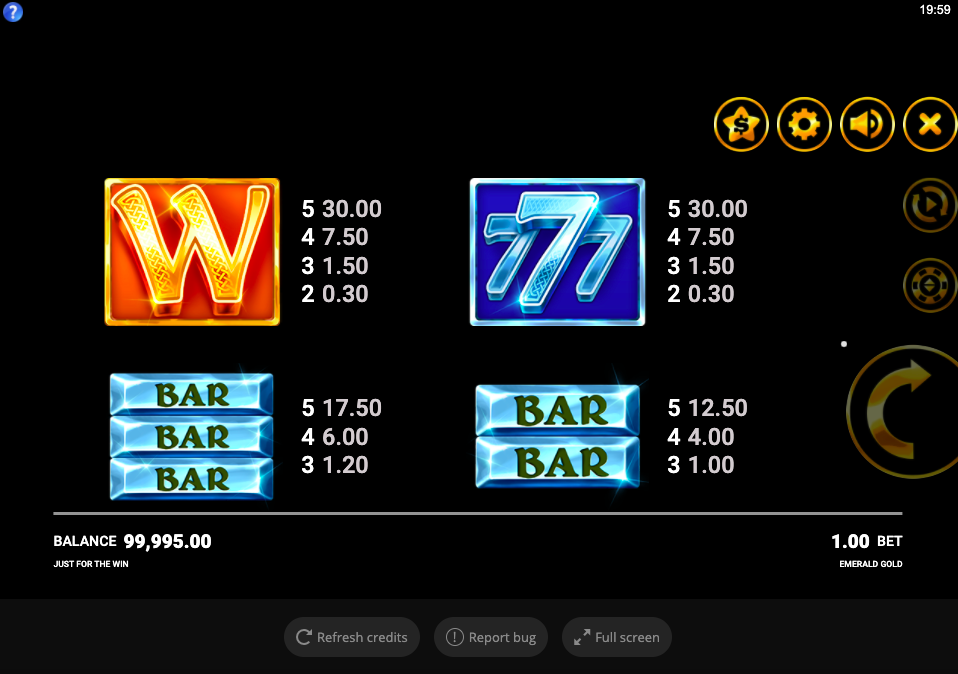 Emerald gold online slot game paytable