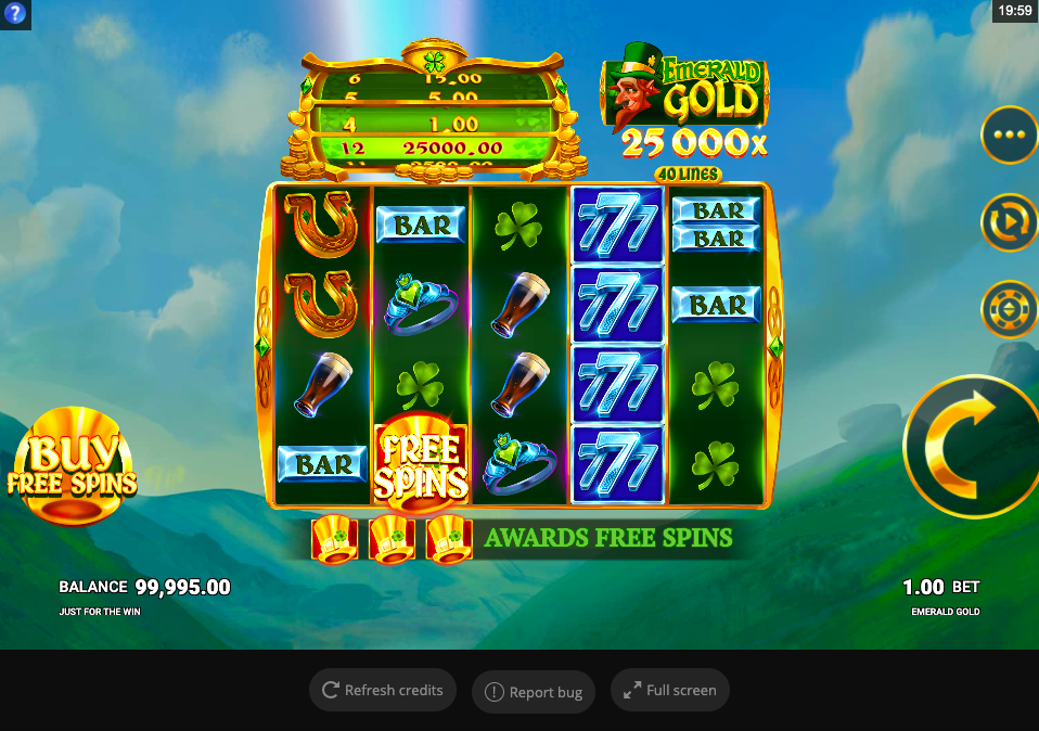 Emerald gold online slot game reels