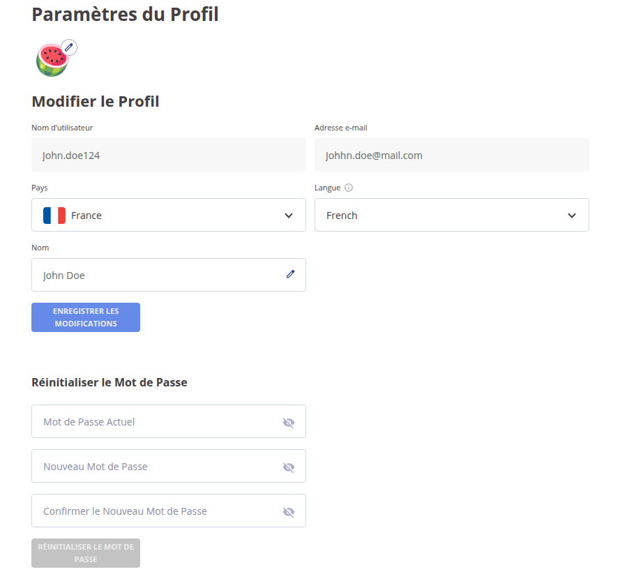 Modifier les paramètres du profil Slotsmate