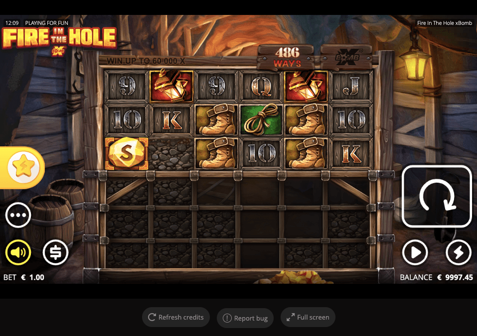 Fire in The Hole xBomb online slot game reels