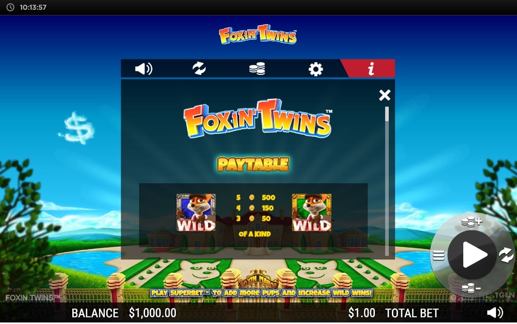 NextGen Gaming Foxin Twins Game Slot Paytable