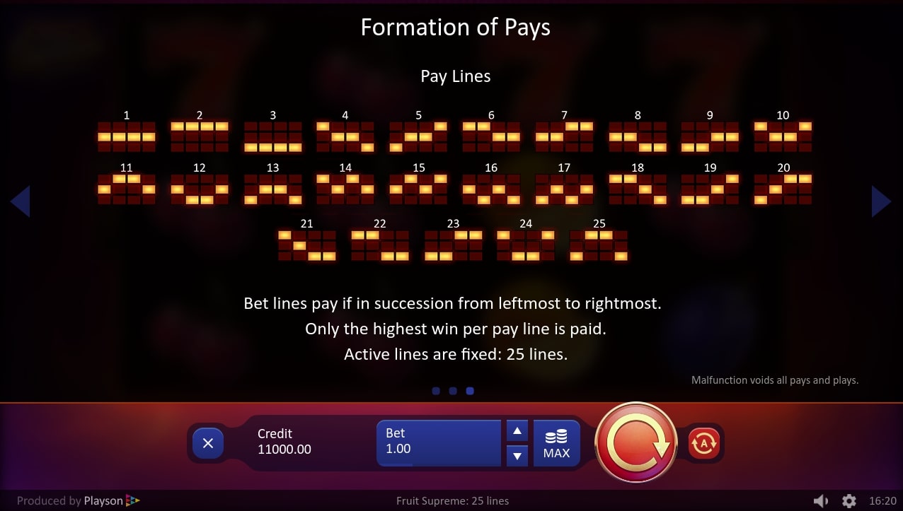 Playson Fruit Supreme Slot Paylines