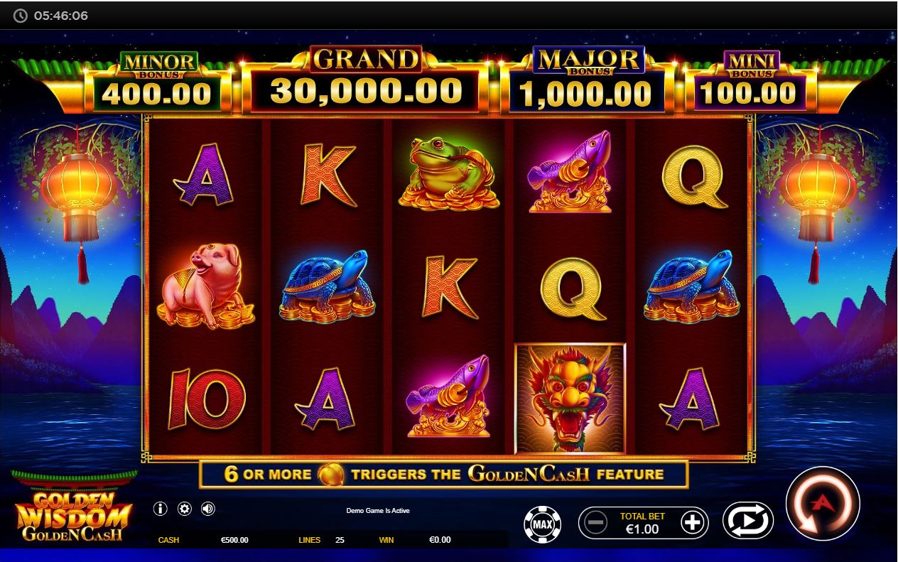 Ainsworth Golden Wisdom Golden Cash Slot Main Screen