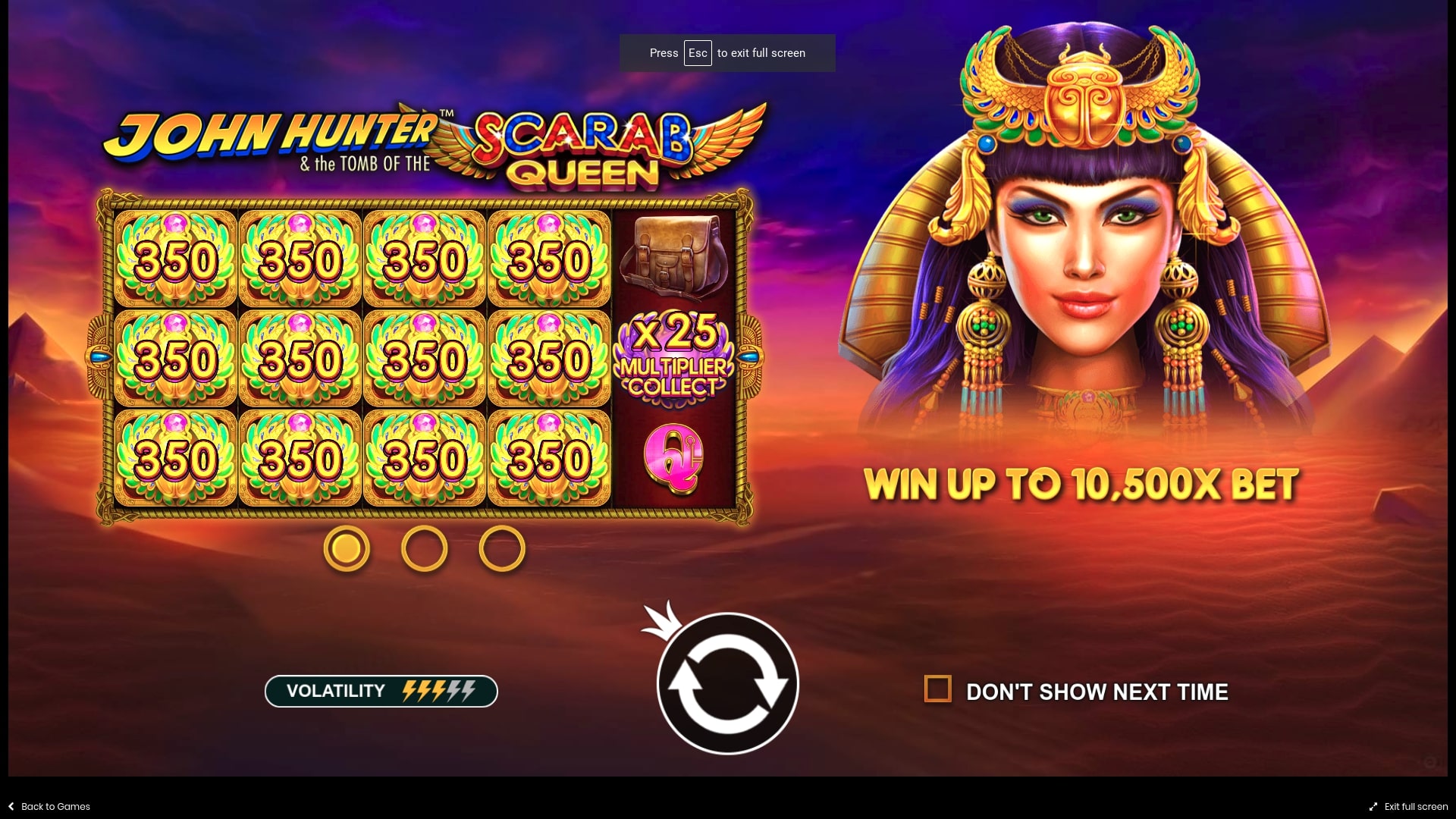 Pragmatic Play John Hunter and the Scarab Queen Slot Main Screen
