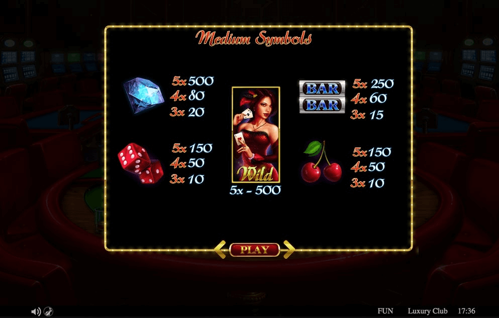 Luxury Club Slot Paytable and Multipliers