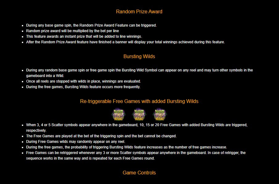 Mardi Gras Magic Online Slots Game Features