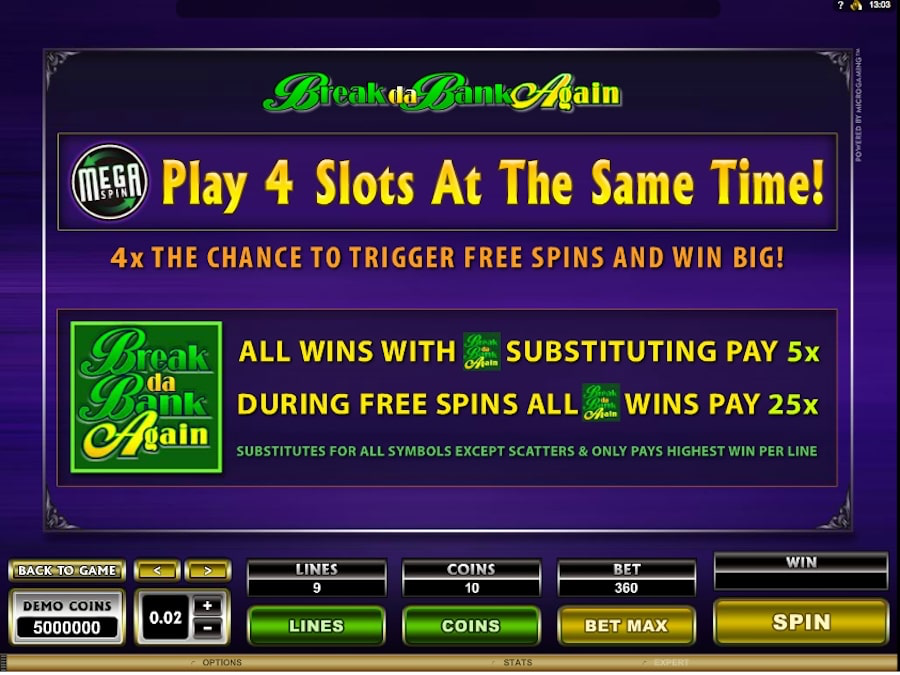 MicroGaming Mega Spin Break Da Bank Again Slot Overview review casino payout multiplier