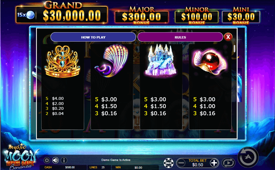 Mystic Moon slot paytable