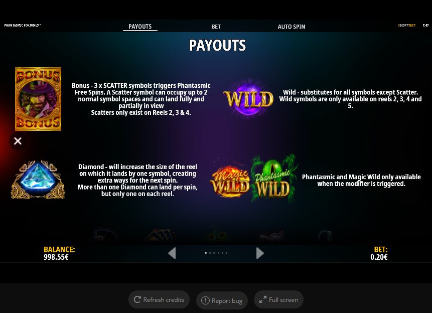 Phantasmic Fortunes Online Slots Game Paytable