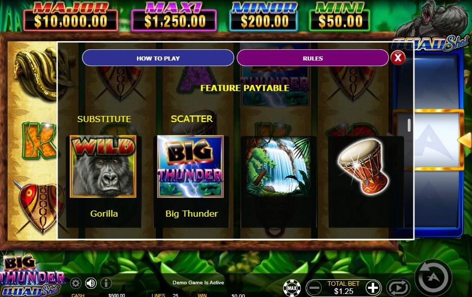 Quad Shot bonus paytable