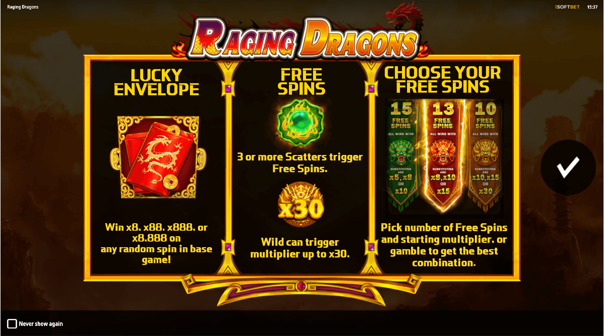 Raging Dragons Online Slots Game Features