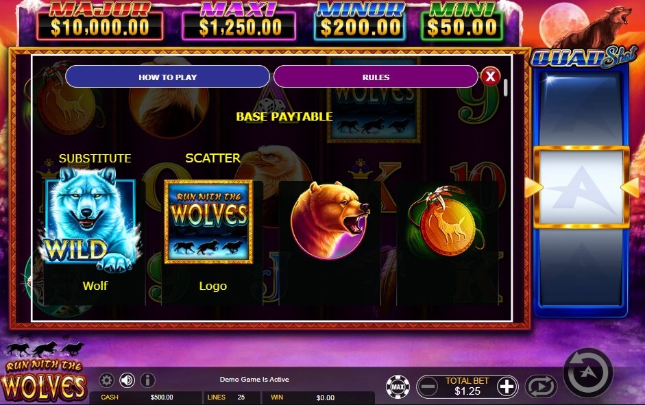 Run With The Wolves Online Slots Game Paytable