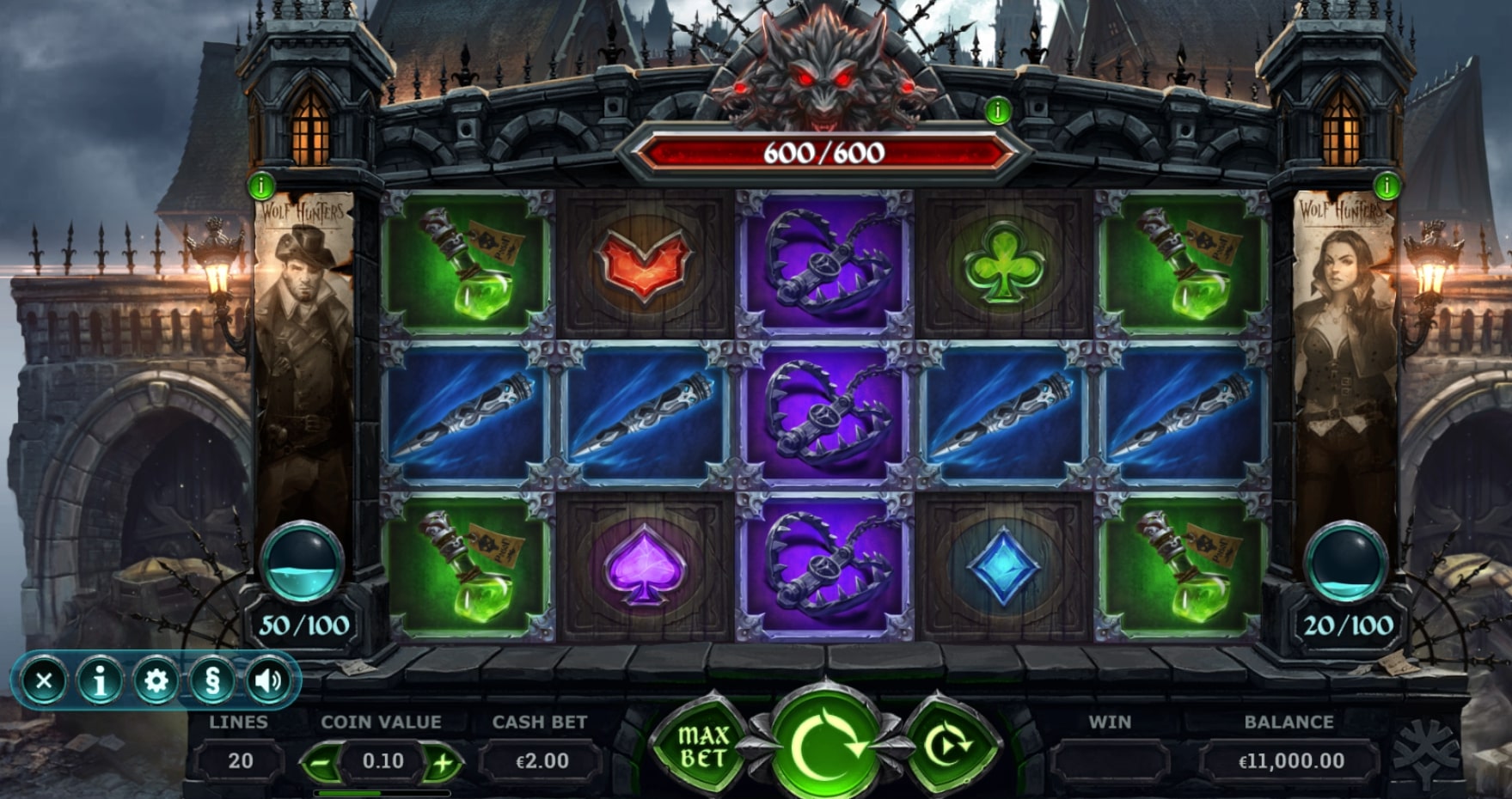 Yggdrasil Wolf Hunters slot online casino reels wilds symbols gameplay main screen