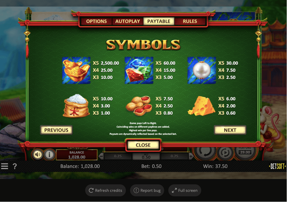 Spring Tails online slot game paytable
