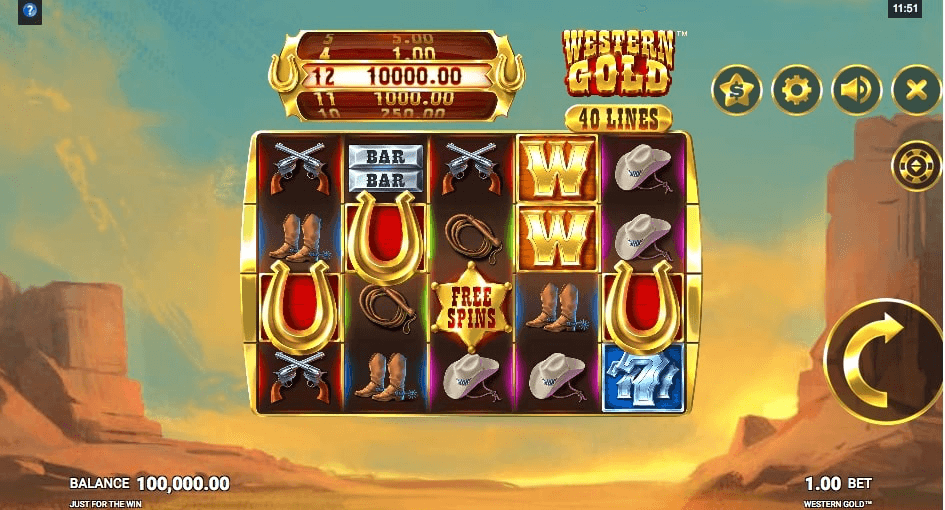 Western gold slot game reels