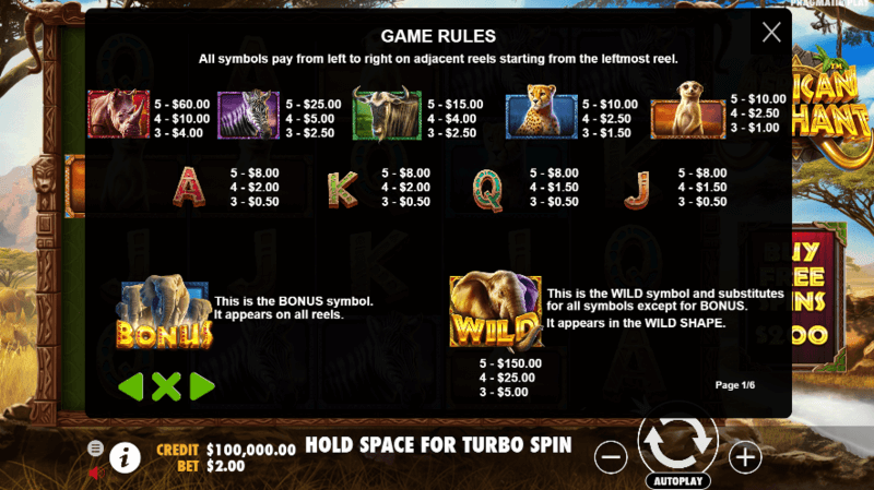 african elephant slot game rules