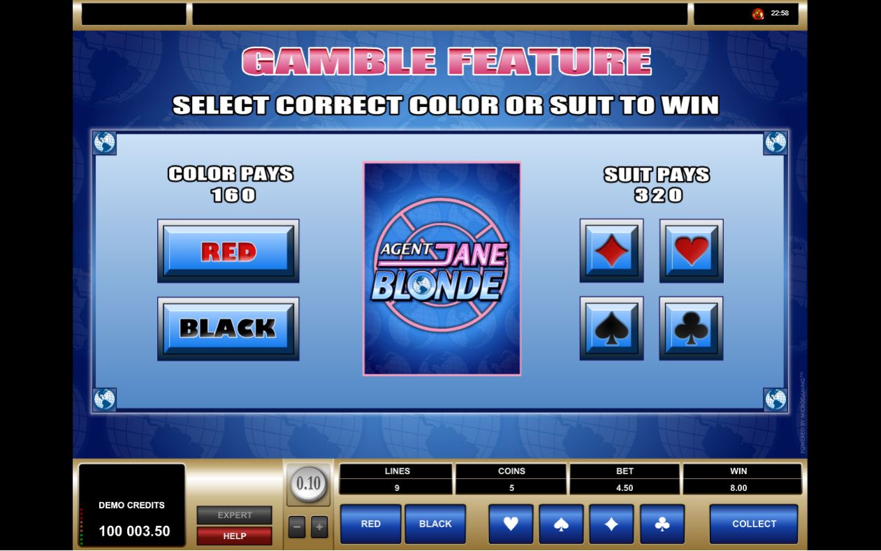 Agent Jane Blonde (MicroGaming) slot game gamble feature