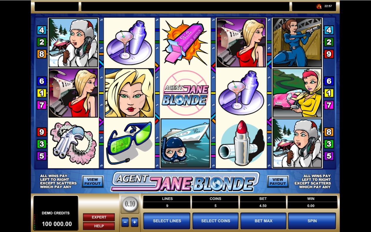 Agent Jane Blonde (MicroGaming) slot game reels