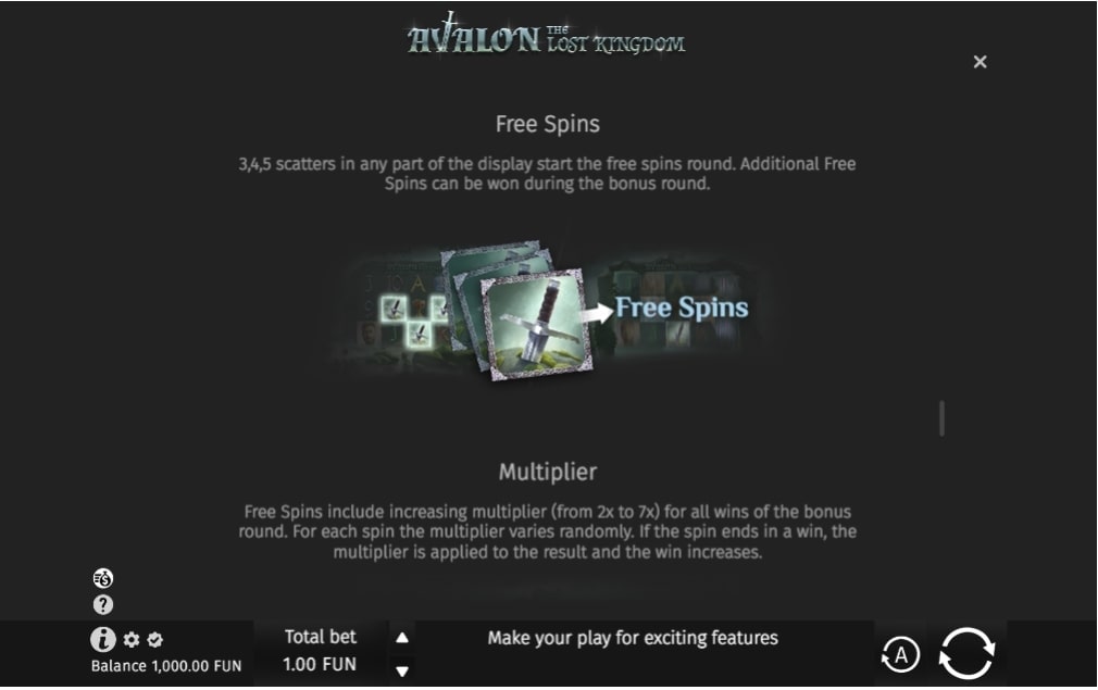 BGaming Avalon The Lost Kingdom Slot Bonus Features