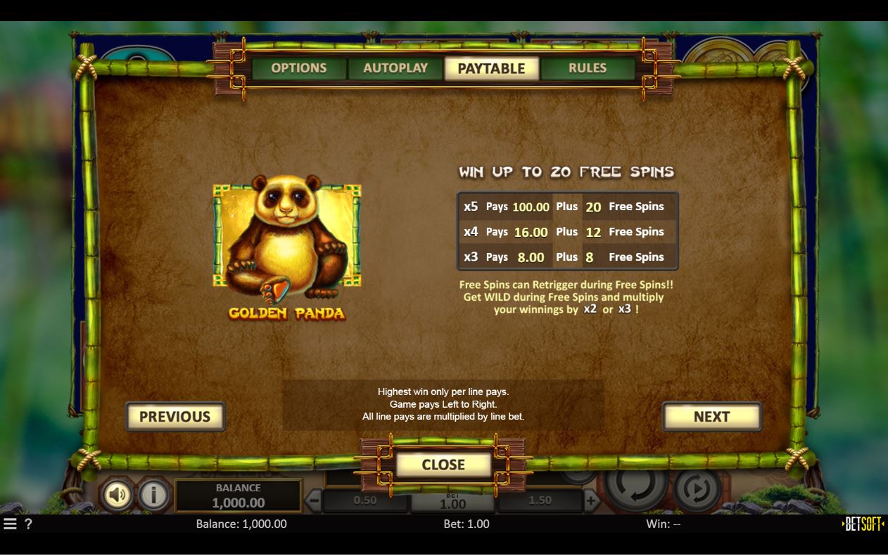 BetSoft Bamboo Rush slot game Golden Panda