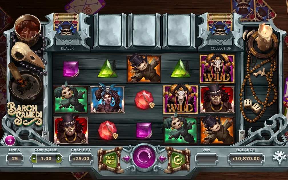 Yggdrasil Baron Samedi slotsmate online casino slot main screen gameplay
