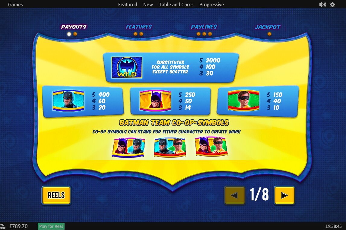 Playtech Batman and the Batgirl Bonanza Slot Paytable