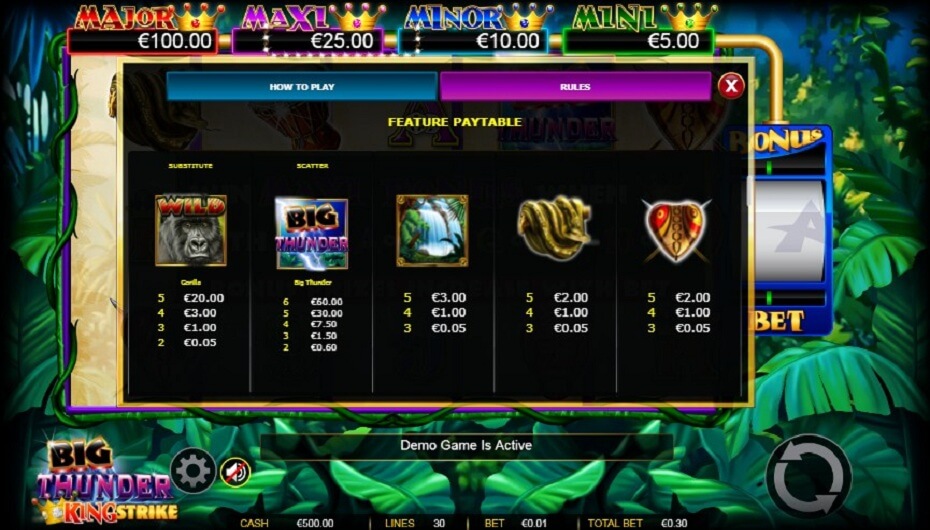 big thunder feature paytable