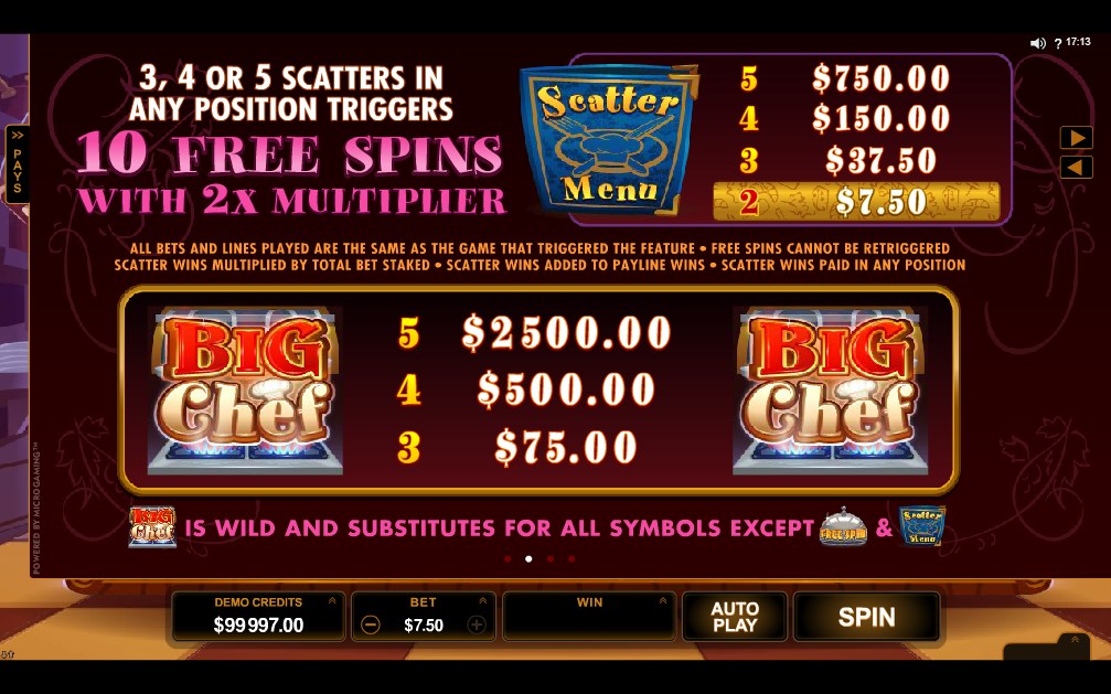 MicroGaming Big Chef Slot Features