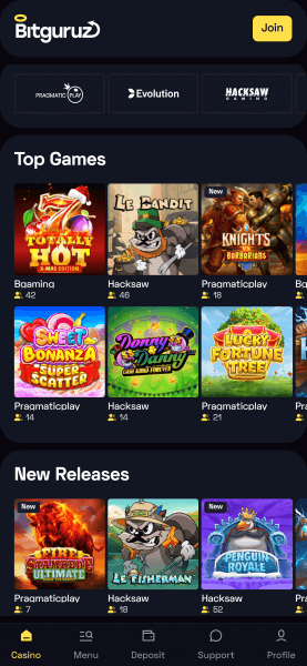 Página de inicio del casino BitGuruz