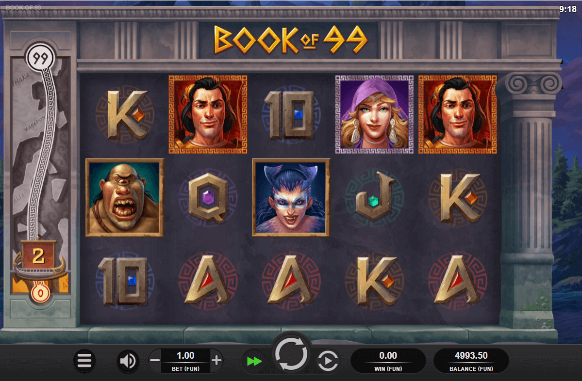 Skärmbild av spelgränssnittet i Book of 99, Relax Gaming