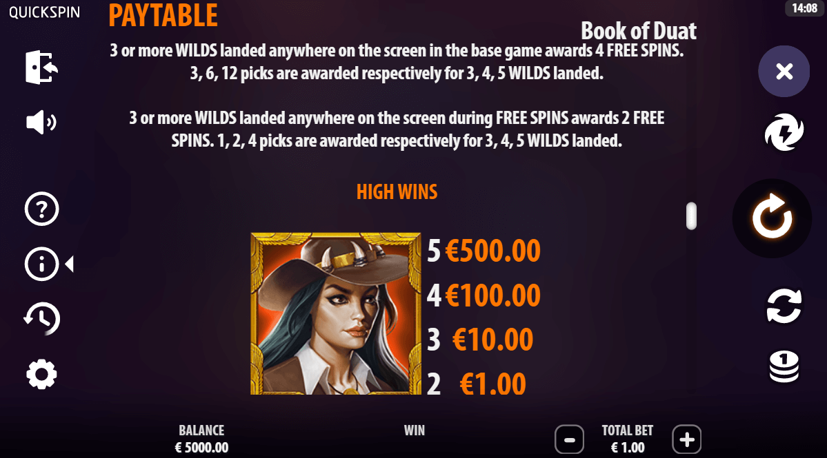 Book of Duat Online Slot Game Paytable