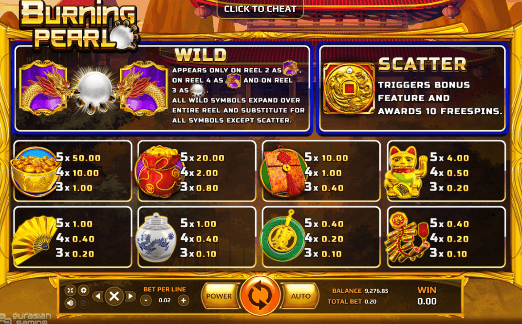 Burning Pearl Online Slot Game Paytable